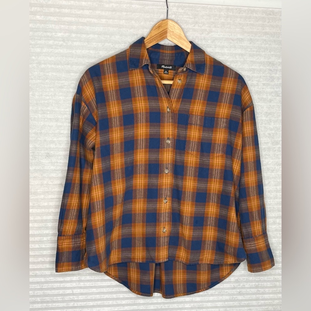 Madewell Women’s Plaid Long Sleeve Button Down Shirt Cropped XS 100% Cotton